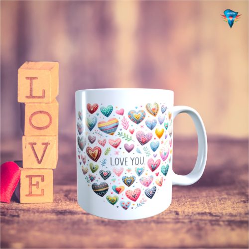 Fehér bögre - Valentin napi mintával #035