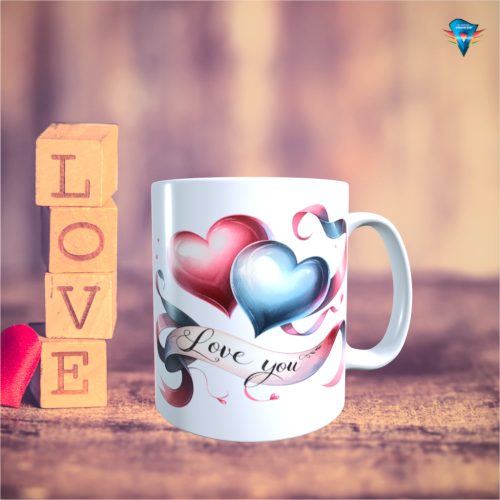 Fehér bögre - Valentin napi mintával #036