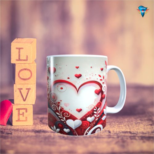 Fehér bögre - Valentin napi mintával #023