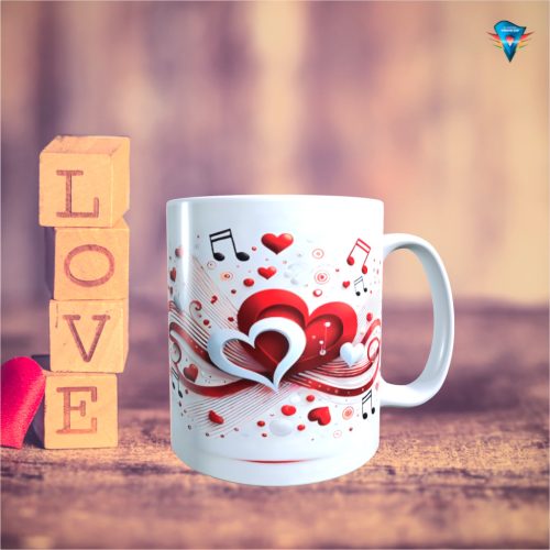 Fehér bögre - Valentin napi mintával #032