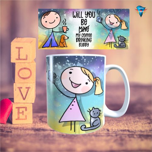 Fehér bögre - Valentin napi mintával #021