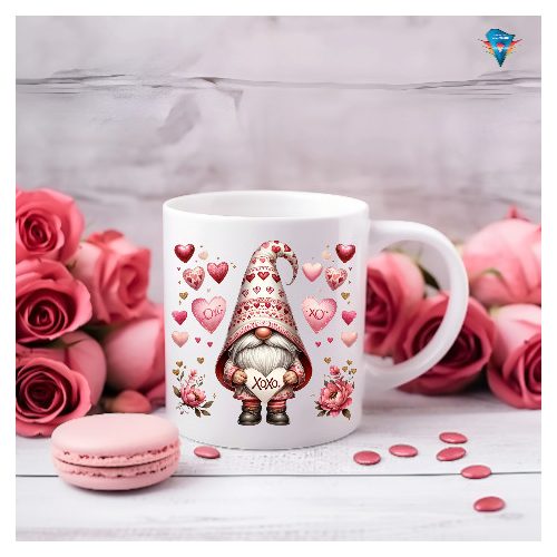 Fehér bögre - Valentin napi mintával  #001