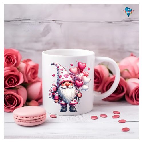 Fehér bögre - Valentin napi mintával  #007