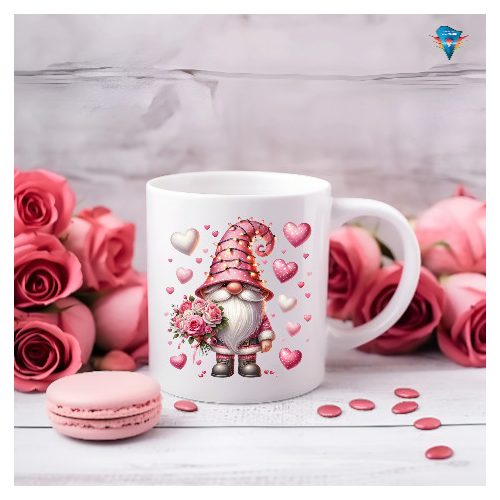 Fehér bögre - Valentin napi mintával  #002